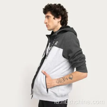 Mens kontras hoodies ritsleting bordir bordir sherpa sherpa